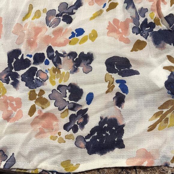 Lucky Brand Womens Top Tie Neck Button Floral Gauzy Beachy Watercolor Medium EE - Picture 7 of 9